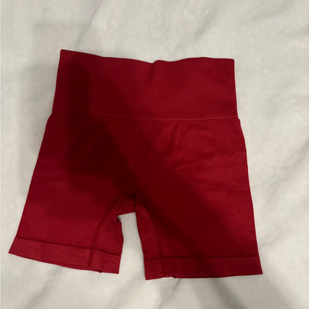 red ribbed biker shorts
